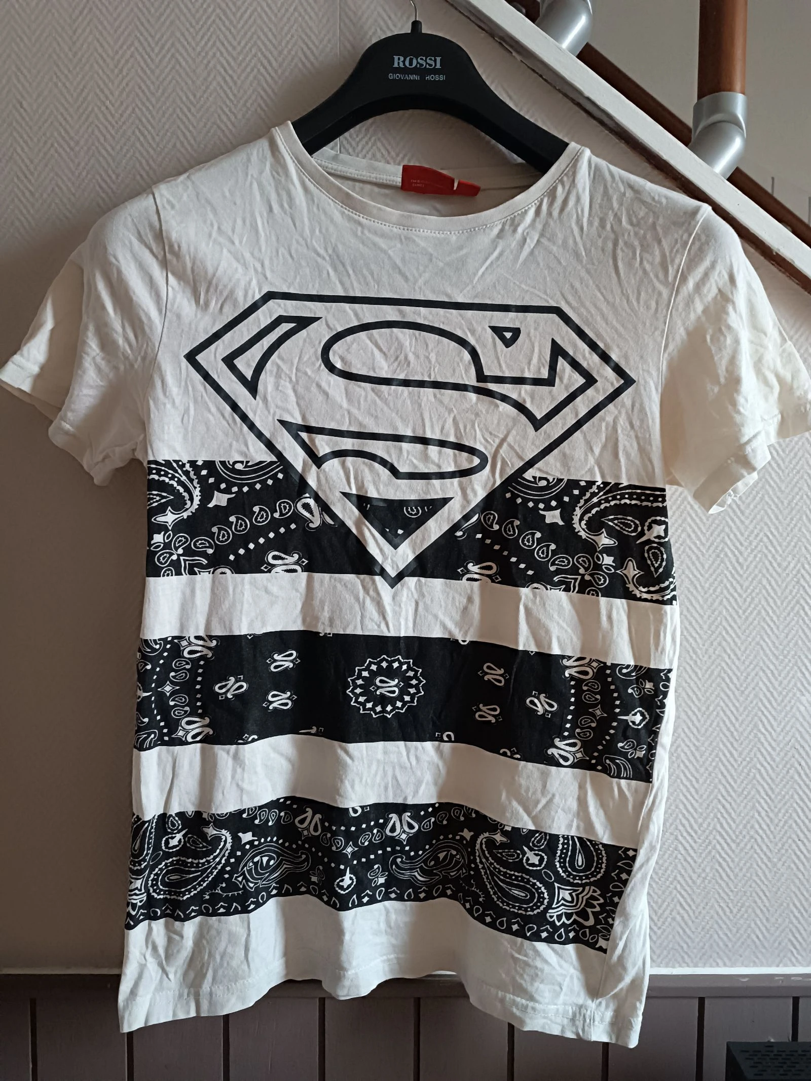 T-shirt blanc et noir Superman / Bandana XS